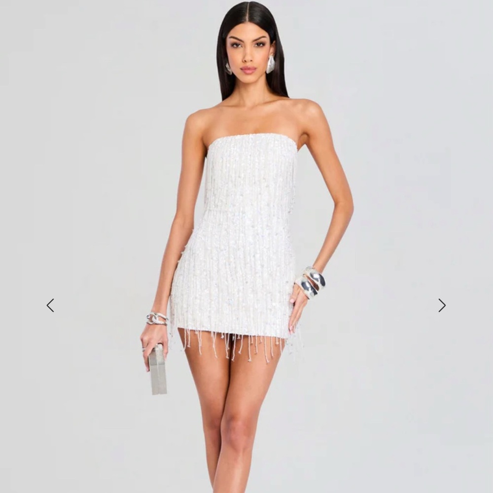 Retrofete White Sequin Strapless Bodycon Dress